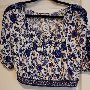 Joie Womans Vibrant Vacation Floral Print Blue/Purple Crop Top,Midrift,Bohemian